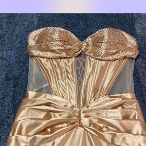 PromGirl Strapless Shimmering Gold Dress